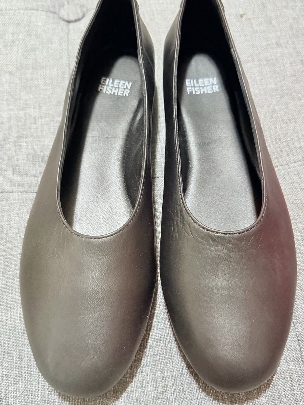 Eileen Fisher Black Leather Round-Toe Ballet Flats